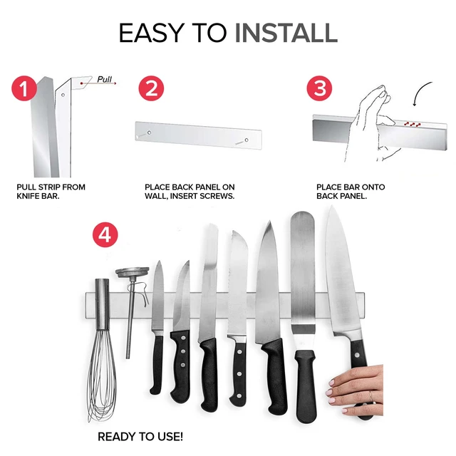 Alt view image 3 of 7 - Magnetic Knife Holder for Wall and Fridge - 18" Knife Magnetic Strip, Magnet Kitchen Knife Holder and Rack, Stainless Steel Magnetic Knife Bar for Kitchen Utensils