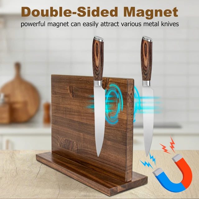 Alt view image 2 of 7 - Magnetic Knife Holder,Double Sided Magnetic Knife Block for Kitchen Counter,Acacia Wood Strong Magnet Knife strip