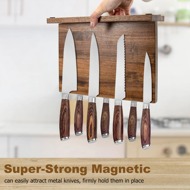 Alt view image 3 of 7 - Magnetic Knife Holder,Double Sided Magnetic Knife Block for Kitchen Counter,Acacia Wood Strong Magnet Knife strip