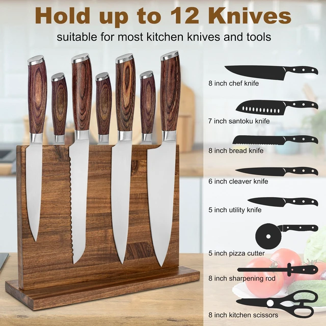 Alt view image 4 of 7 - Magnetic Knife Holder,Double Sided Magnetic Knife Block for Kitchen Counter,Acacia Wood Strong Magnet Knife strip