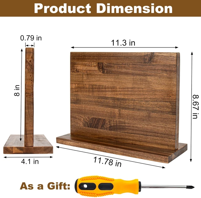 Alt view image 6 of 7 - Magnetic Knife Holder,Double Sided Magnetic Knife Block for Kitchen Counter,Acacia Wood Strong Magnet Knife strip