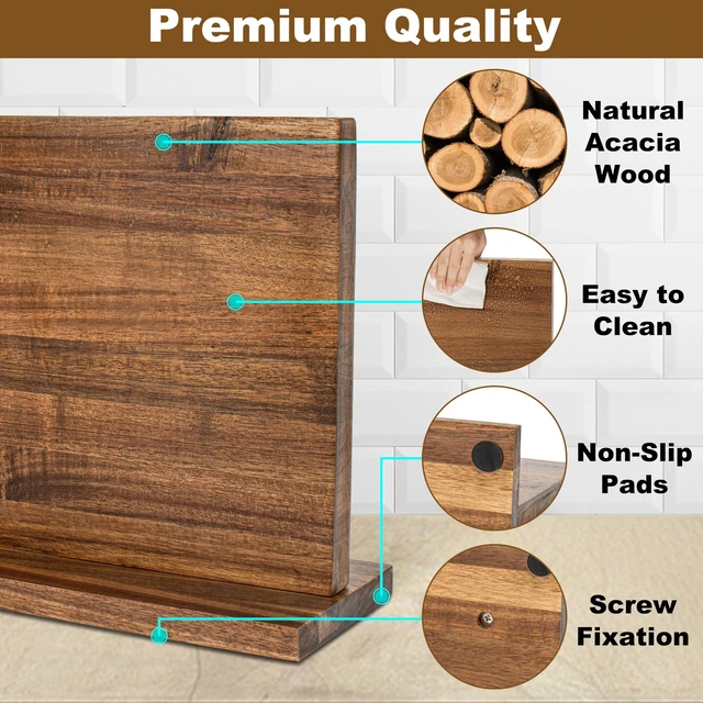 Alt view image 5 of 7 - Magnetic Knife Holder,Double Sided Magnetic Knife Block for Kitchen Counter,Acacia Wood Strong Magnet Knife strip