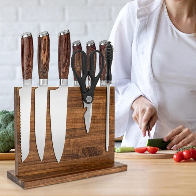 Alt view image 7 of 7 - Magnetic Knife Holder,Double Sided Magnetic Knife Block for Kitchen Counter,Acacia Wood Strong Magnet Knife strip