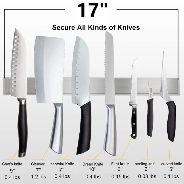 Alt view image 5 of 7 - Magnetic Knife Holder for Refrigerator, 17inch | Double-Sided Heavy-Duty Magnets, Premium SUS304 Stainless Steel, Never Rusts, Wall Mountable, Multi-Use as Tool Holder