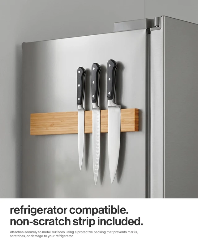 Alt view image 7 of 7 - Magnetic Knife Holder for Wall or Fridge | No-Drill Bamboo Knife Magnetic Strip, 16 - Renter Friendly