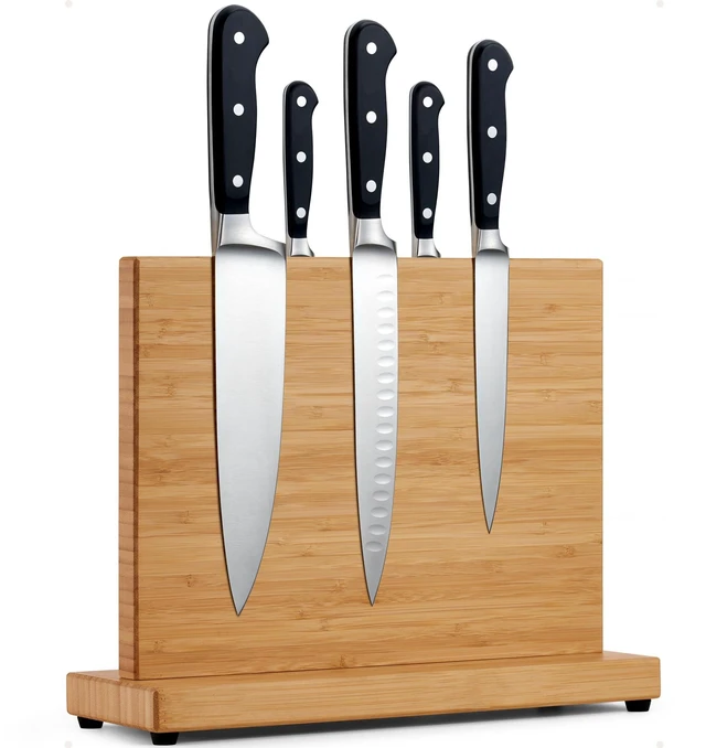 Main image of Magnetic Knife Block | Powerful Double-Sided Wooden Magnetic Knife Holder for up to 9 Knives - Supplied as Empty Knife Block Without Knives