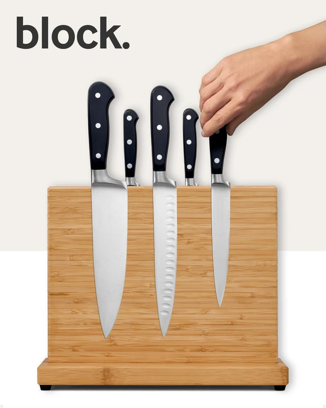 Alt view image 2 of 6 - Magnetic Knife Block | Powerful Double-Sided Wooden Magnetic Knife Holder for up to 9 Knives - Supplied as Empty Knife Block Without Knives
