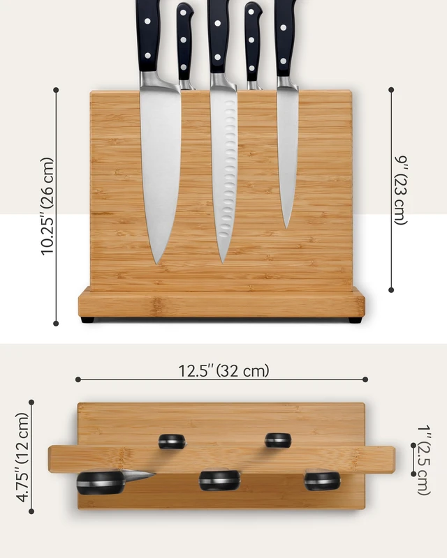 Alt view image 3 of 6 - Magnetic Knife Block | Powerful Double-Sided Wooden Magnetic Knife Holder for up to 9 Knives - Supplied as Empty Knife Block Without Knives