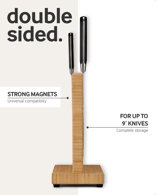 Alt view image 4 of 6 - Magnetic Knife Block | Powerful Double-Sided Wooden Magnetic Knife Holder for up to 9 Knives - Supplied as Empty Knife Block Without Knives