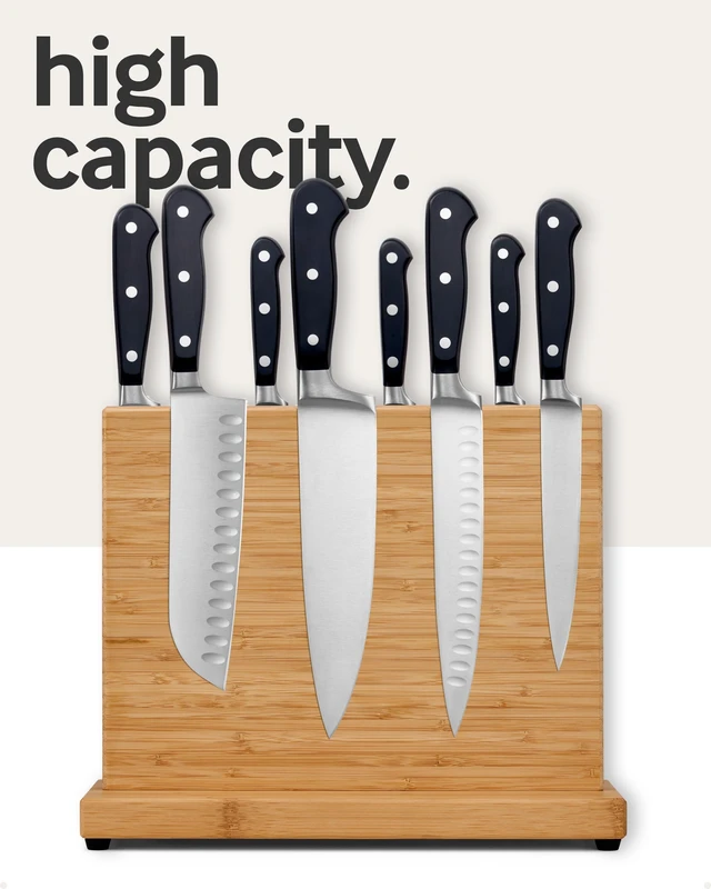 Alt view image 6 of 6 - Magnetic Knife Block | Powerful Double-Sided Wooden Magnetic Knife Holder for up to 9 Knives - Supplied as Empty Knife Block Without Knives