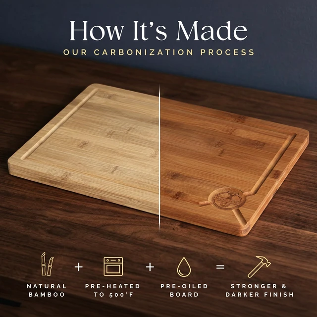 Alt view image 7 of 7 - Pre-Oiled, Non Toxic 3-Piece Carbonized Bamboo Cutting Board Set | 16.5 x 11 in, 12 x 8 in, 9 x 6 in · Hanging hole · Eco-friendly 500F technology