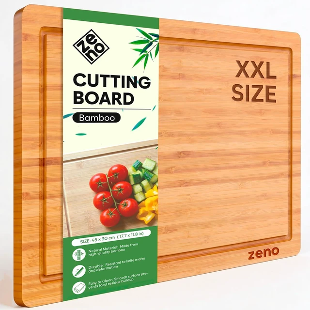 Main image of Premium Large Bamboo Cutting Board - 17.5" x 11.8" Extra Wide Wood Chopping Board for Kitchen, Heavy Duty Butcher Block with Juice Grooves