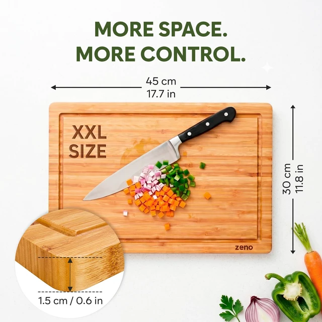 Alt view image 2 of 7 - Premium Large Bamboo Cutting Board - 17.5" x 11.8" Extra Wide Wood Chopping Board for Kitchen, Heavy Duty Butcher Block with Juice Grooves