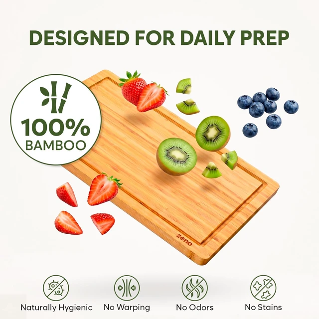 Alt view image 3 of 7 - Premium Large Bamboo Cutting Board - 17.5" x 11.8" Extra Wide Wood Chopping Board for Kitchen, Heavy Duty Butcher Block with Juice Grooves