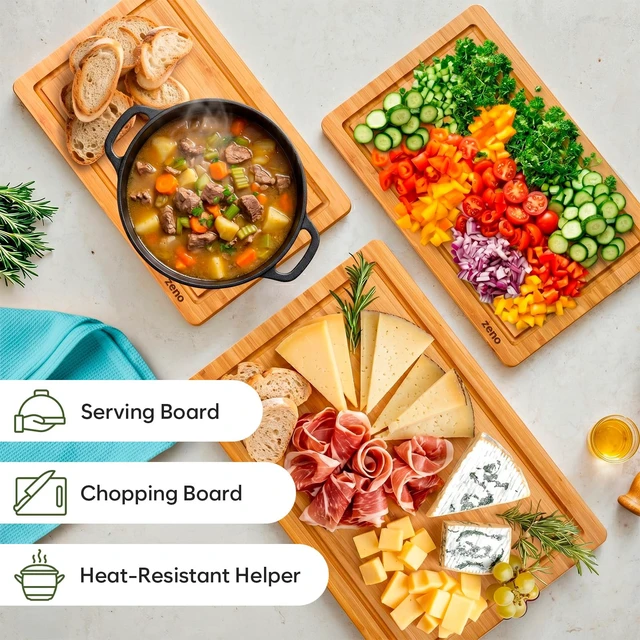 Alt view image 5 of 7 - Premium Large Bamboo Cutting Board - 17.5" x 11.8" Extra Wide Wood Chopping Board for Kitchen, Heavy Duty Butcher Block with Juice Grooves