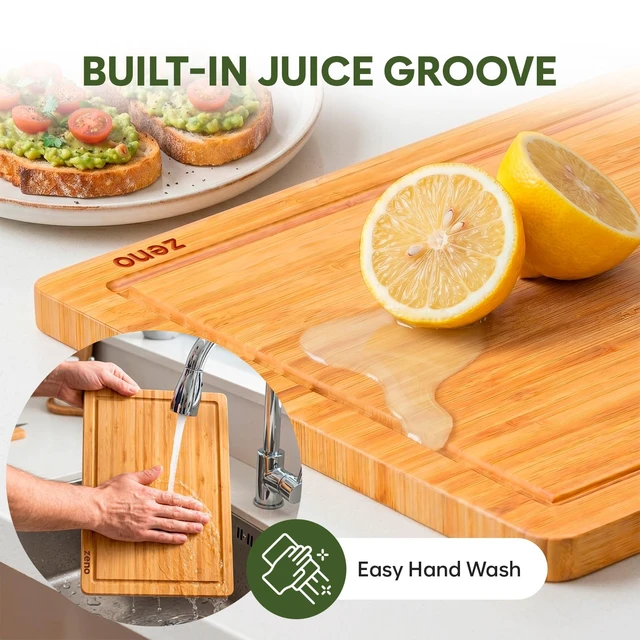Alt view image 6 of 7 - Premium Large Bamboo Cutting Board - 17.5" x 11.8" Extra Wide Wood Chopping Board for Kitchen, Heavy Duty Butcher Block with Juice Grooves