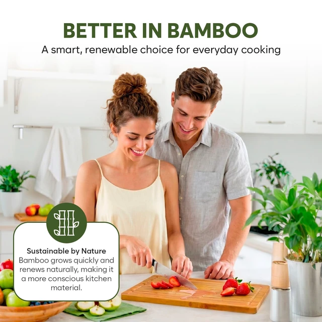 Alt view image 7 of 7 - Premium Large Bamboo Cutting Board - 17.5" x 11.8" Extra Wide Wood Chopping Board for Kitchen, Heavy Duty Butcher Block with Juice Grooves