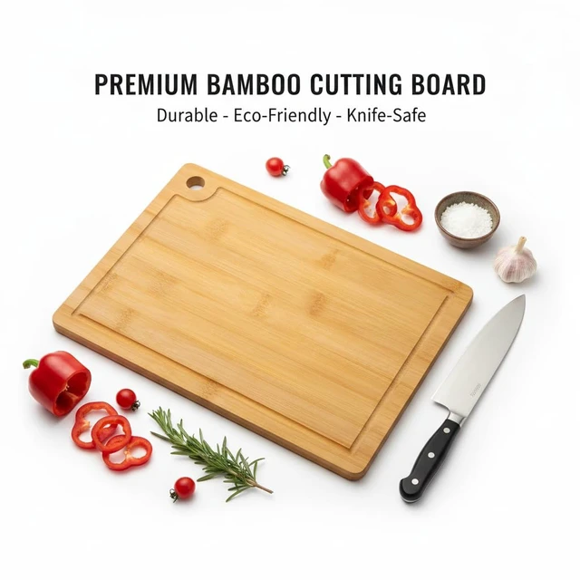 Alt view image 3 of 7 - Small Bamboo Cutting Boards with Juice Groove (11" x 7.8"), No Toxic Wooden Chopping Board for Kitchen, Charcuterie Board, Wooden Cutting Board for Meat, Cheese, Fruits, and Vegetables
