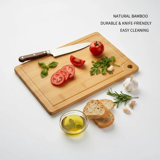 Alt view image 4 of 7 - Small Bamboo Cutting Boards with Juice Groove (11" x 7.8"), No Toxic Wooden Chopping Board for Kitchen, Charcuterie Board, Wooden Cutting Board for Meat, Cheese, Fruits, and Vegetables