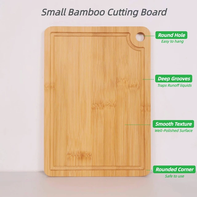 Alt view image 5 of 7 - Small Bamboo Cutting Boards with Juice Groove (11" x 7.8"), No Toxic Wooden Chopping Board for Kitchen, Charcuterie Board, Wooden Cutting Board for Meat, Cheese, Fruits, and Vegetables