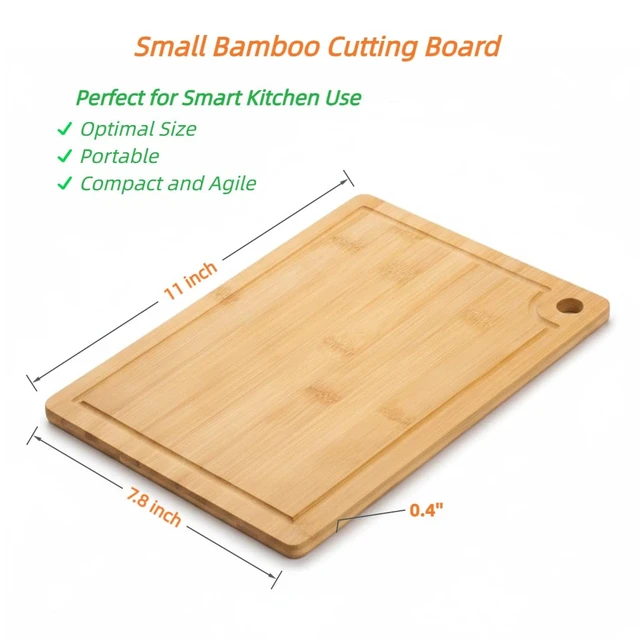 Alt view image 6 of 7 - Small Bamboo Cutting Boards with Juice Groove (11" x 7.8"), No Toxic Wooden Chopping Board for Kitchen, Charcuterie Board, Wooden Cutting Board for Meat, Cheese, Fruits, and Vegetables