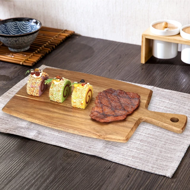 Alt view image 6 of 7 - Acacia Wood Chopping Cutting Board Kitchen with Handle Charcuterie Boards | 17" Solid Decorative Large Wooden Cutting Board Non Toxic Teak Meat Breadboard Serving Cheese Boards for Food Butcher Block