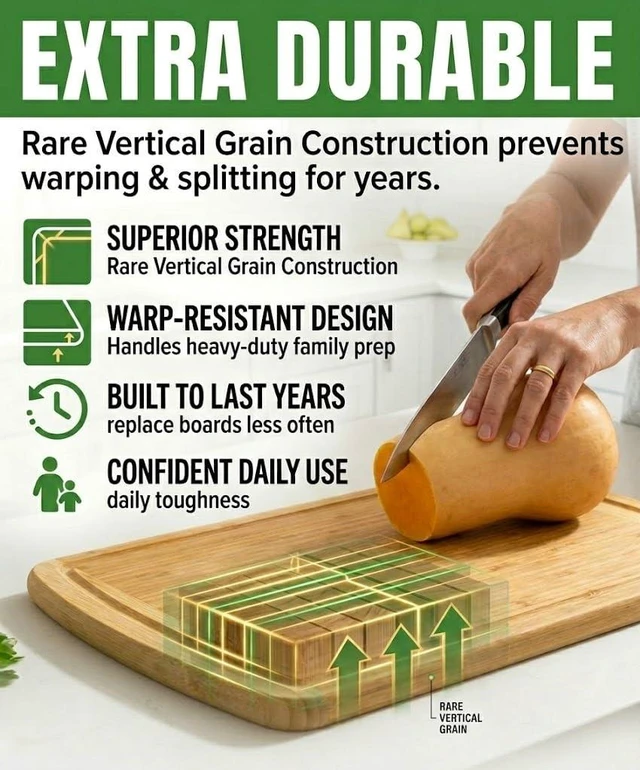 Alt view image 2 of 7 - INDESTRUCTIBLE Bamboo Cutting Board (Extra Large) with Vertical Grain Strength Technology - Non Toxic, Spacious and Lightweight 18" XL Chopping Board Gift - Replacements for Life