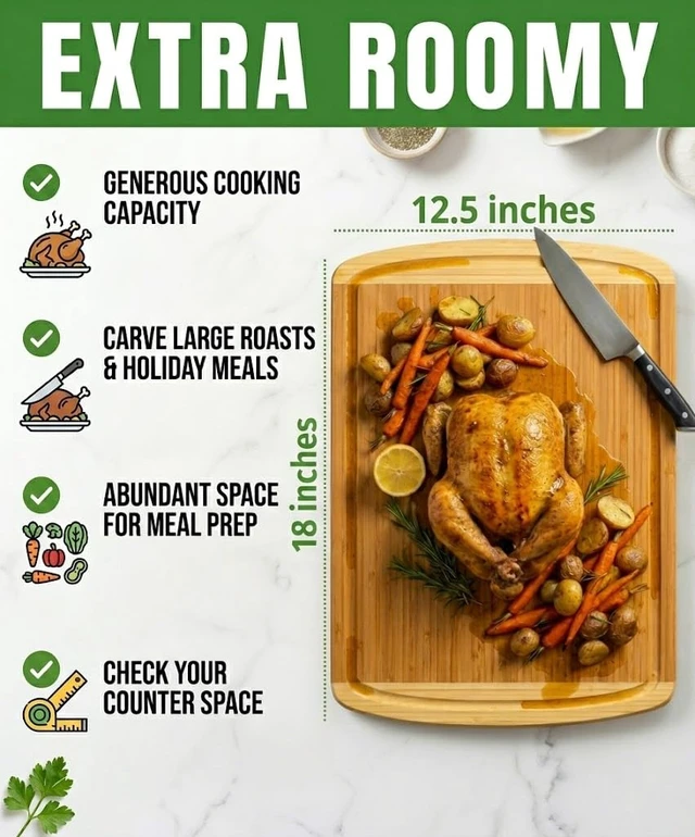 Alt view image 4 of 7 - INDESTRUCTIBLE Bamboo Cutting Board (Extra Large) with Vertical Grain Strength Technology - Non Toxic, Spacious and Lightweight 18" XL Chopping Board Gift - Replacements for Life