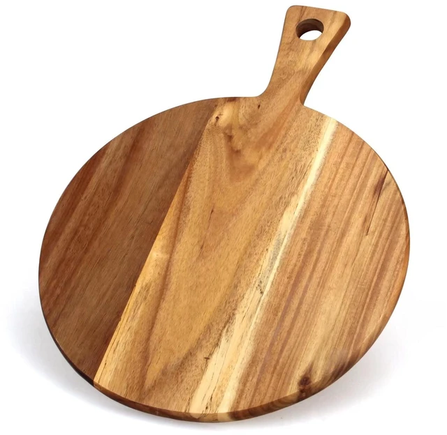 Main image of Acacia Wood Cutting Boards for Kitchen Round Chopping Charcuterie Boards | Serving Pizza Cheese Board with Handle Decorative Solid Large Wooden Cutting Board Non Toxic Meat Bread Boards Butcher Block