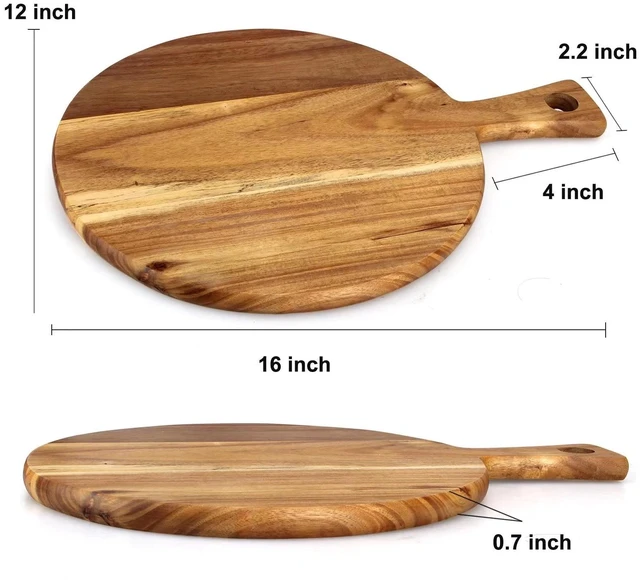 Alt view image 3 of 7 - Acacia Wood Cutting Boards for Kitchen Round Chopping Charcuterie Boards | Serving Pizza Cheese Board with Handle Decorative Solid Large Wooden Cutting Board Non Toxic Meat Bread Boards Butcher Block