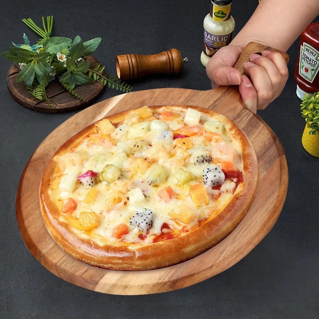 Alt view image 4 of 7 - Acacia Wood Cutting Boards for Kitchen Round Chopping Charcuterie Boards | Serving Pizza Cheese Board with Handle Decorative Solid Large Wooden Cutting Board Non Toxic Meat Bread Boards Butcher Block