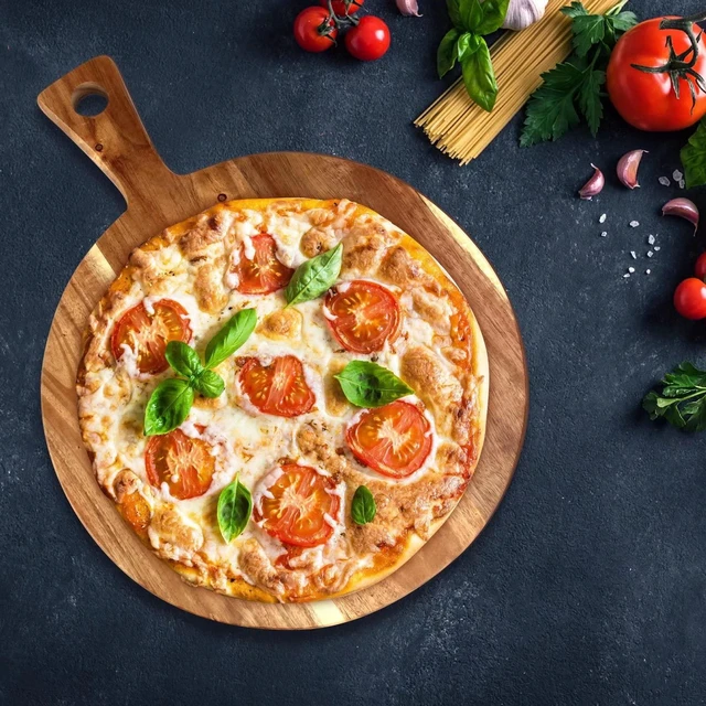 Alt view image 6 of 7 - Acacia Wood Cutting Boards for Kitchen Round Chopping Charcuterie Boards | Serving Pizza Cheese Board with Handle Decorative Solid Large Wooden Cutting Board Non Toxic Meat Bread Boards Butcher Block
