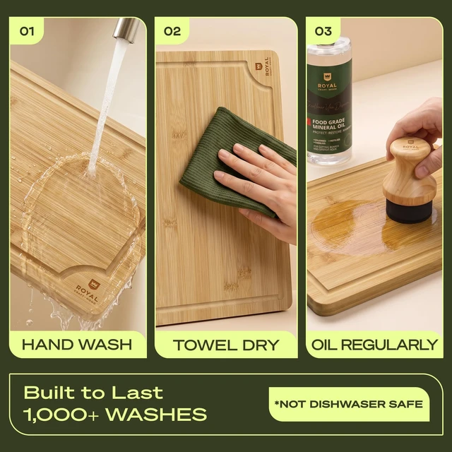 Alt view image 7 of 7 - Wooden Cutting Boards for Kitchen Meal Prep & Serving - Bamboo Wood Serving Board Set with Deep Juice Groove Side Handles - Charcuterie & Chopping Butcher Block for Meat