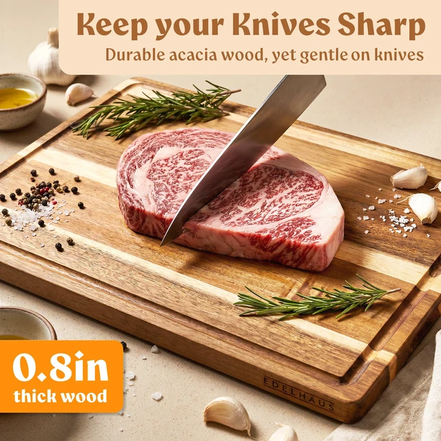 Alt view image 4 of 7 - Extra Large Acacia Wood Cutting Board 17x13, Juice Groove | Non Toxic Wooden Chopping Boards, Knife Friendly, Large Kitchen Boards for Meat, Cheese, Charcuterie & Serving