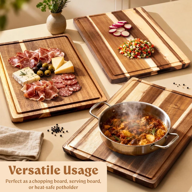 Alt view image 5 of 7 - Extra Large Acacia Wood Cutting Board 17x13, Juice Groove | Non Toxic Wooden Chopping Boards, Knife Friendly, Large Kitchen Boards for Meat, Cheese, Charcuterie & Serving