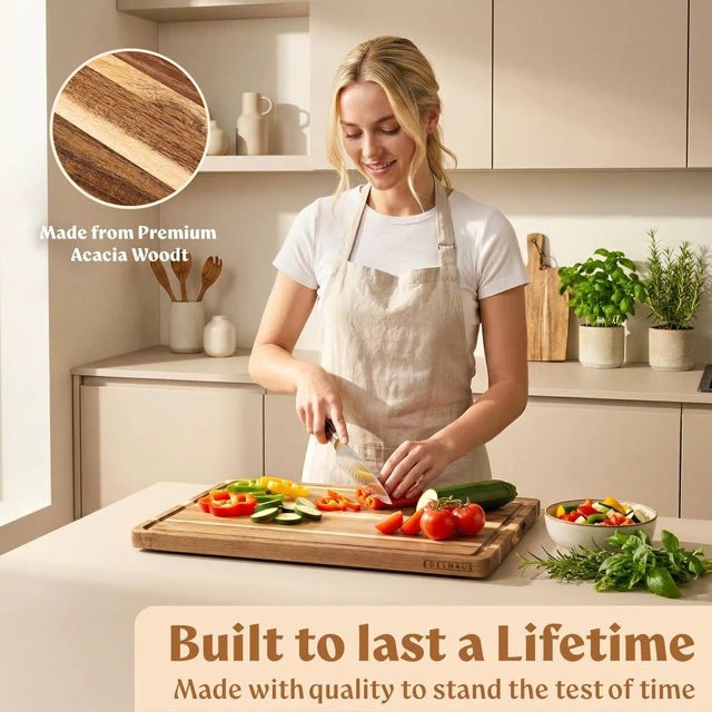 Alt view image 3 of 7 - Extra Large Acacia Wood Cutting Board 17x13, Juice Groove | Non Toxic Wooden Chopping Boards, Knife Friendly, Large Kitchen Boards for Meat, Cheese, Charcuterie & Serving