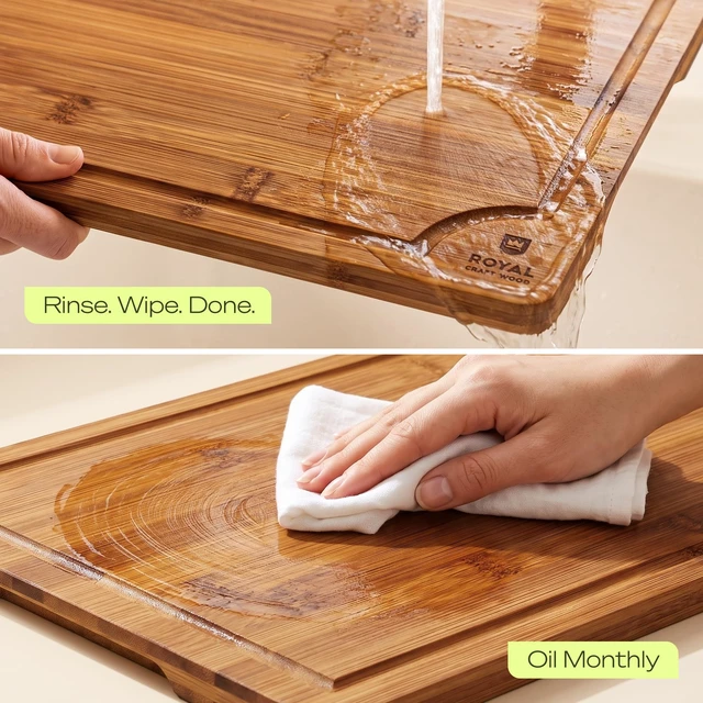 Alt view image 5 of 7 - Wooden Cutting Boards for Kitchen Meal Prep & Serving - Bamboo Non Toxic Cutting Board Set with Deep Juice Groove Side Handles - Charcuterie & Chopping Butcher Block for Meat (2 Pcs)