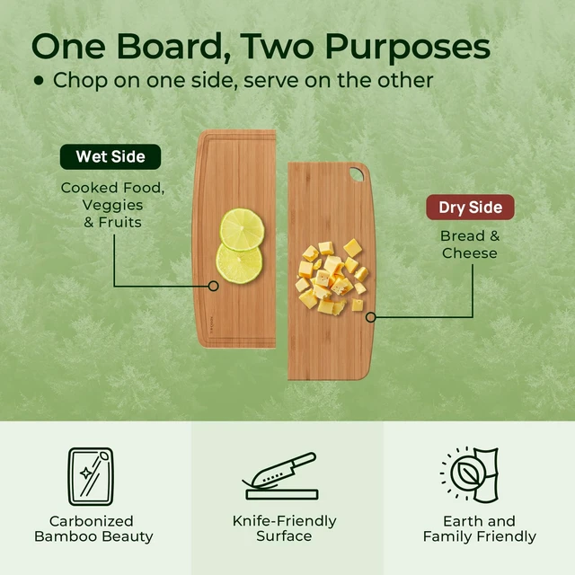 Alt view image 4 of 7 - Dishwasher Safe Carbonized Bamboo Wood Cutting Boards for Kitchen with Juice Groove, Wooden Charcuterie & Chopping for Fruit, Vegetables & Cheese, Durable, Lightweight, Water-Resistant