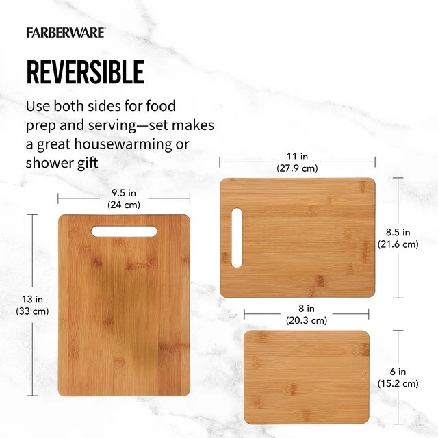 Alt view image 5 of 7 - 3-Piece Wood Cutting Board Set, Reversible Chopping Boards for Meal Prep and Serving, Charcuterie Boards, Wooden Cutting Boards with Built-in Handles, Set of 3 Assorted Sizes, Bamboo