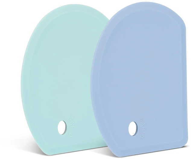 Main image of Silicone Dough Scraper with Metal Core Flexible Bowl Scraper Bread Baking | With Stainless Steel Sheet, Curved Edge Food Grade Silicone Bench Scraper for Sourdough Bread, 2PCS, Blue & Mint Gree