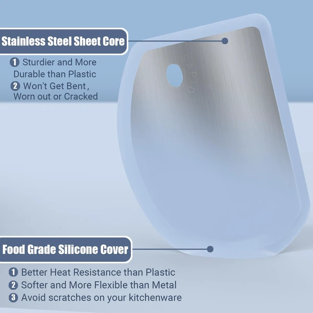 Alt view image 2 of 7 - Silicone Dough Scraper with Metal Core Flexible Bowl Scraper Bread Baking | With Stainless Steel Sheet, Curved Edge Food Grade Silicone Bench Scraper for Sourdough Bread, 2PCS, Blue & Mint Gree