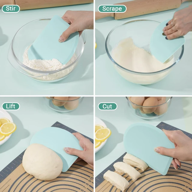 Alt view image 5 of 7 - Silicone Dough Scraper with Metal Core Flexible Bowl Scraper Bread Baking | With Stainless Steel Sheet, Curved Edge Food Grade Silicone Bench Scraper for Sourdough Bread, 2PCS, Blue & Mint Gree