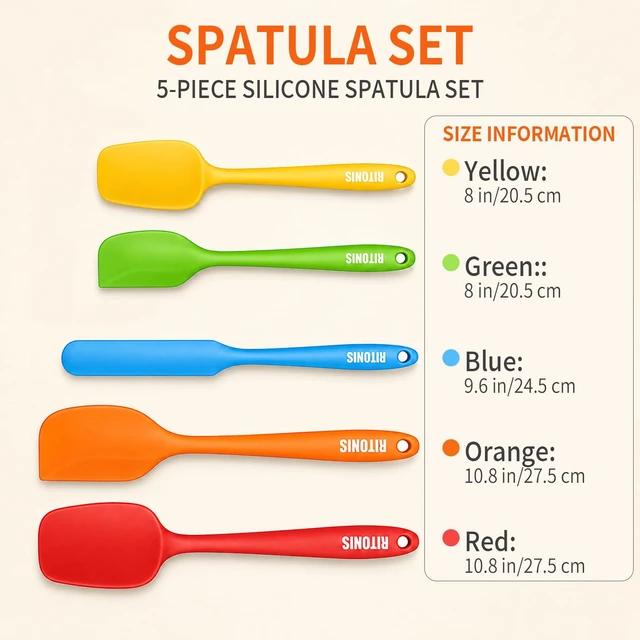 Alt view image 4 of 6 - Silicone Spatula Set, 5-Piece Heat Resistant Scraper Tools | BPA-Free, Heat-Resistant, Non-Toxic, Non-Stick, Dishwasher-Safe for Cooking, Baking, Mixing, Scraping & Dough Prep