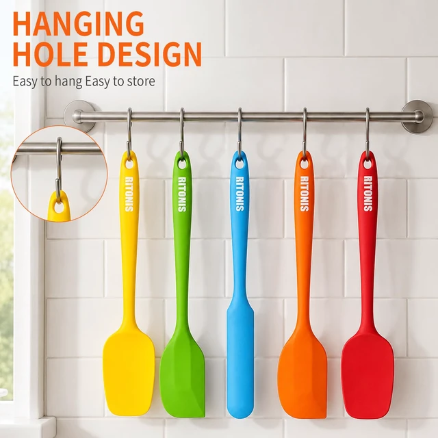 Alt view image 6 of 6 - Silicone Spatula Set, 5-Piece Heat Resistant Scraper Tools | BPA-Free, Heat-Resistant, Non-Toxic, Non-Stick, Dishwasher-Safe for Cooking, Baking, Mixing, Scraping & Dough Prep