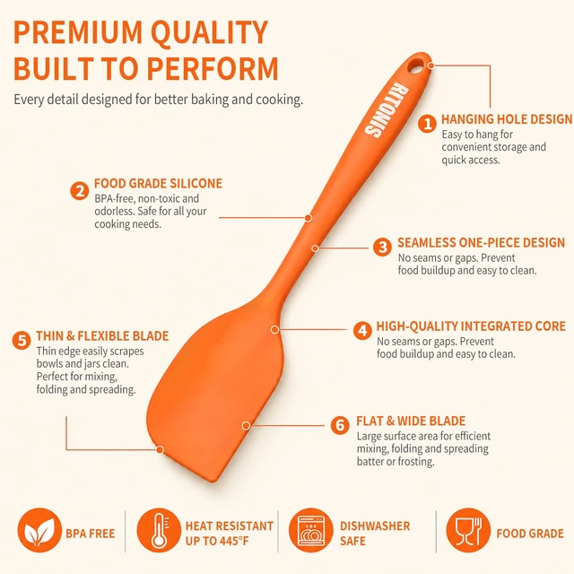 Alt view image 3 of 6 - Silicone Spatula Set, 5-Piece Heat Resistant Scraper Tools | BPA-Free, Heat-Resistant, Non-Toxic, Non-Stick, Dishwasher-Safe for Cooking, Baking, Mixing, Scraping & Dough Prep