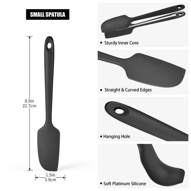 Alt view image 2 of 7 - Silicone Small Spatula, 600°F Heat Resistant Mini Scraper (Black) | Food-Grade Bowl Scraper Compact Flexible Kitchen Cooking Baking Tool for Scraping Jar Jams Nut Butters & Mixing Sauce