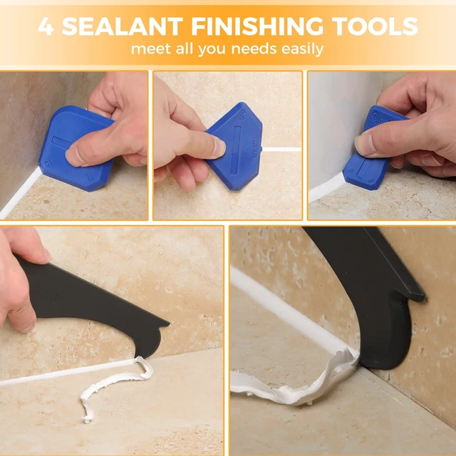 Alt view image 3 of 6 - Silicone Caulking Tool 3-in-1 Grout Removal Tool Kit Black Blue | Grout Remove Scraper Caulk Remover Glass Glue Angle Scraper for Bathroom,Kitchen,Floor,Window,Sink Joint,Frames Seal
