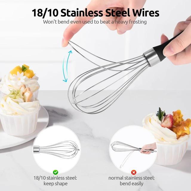 Alt view image 3 of 7 - Wire Whisk for Cooking, 18/10 Stainless Steel Balloon Wisk, S/Black | Kitchen Metal Whisk Rustproof, Manual Egg Beater with 6 Flex Wires, Hand Wisking Tool for Baking Mixing Stirring Blending