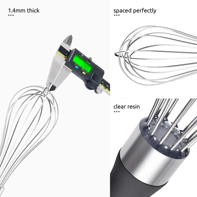 Alt view image 6 of 7 - Wire Whisk for Cooking, 18/10 Stainless Steel Balloon Wisk, S/Black | Kitchen Metal Whisk Rustproof, Manual Egg Beater with 6 Flex Wires, Hand Wisking Tool for Baking Mixing Stirring Blending