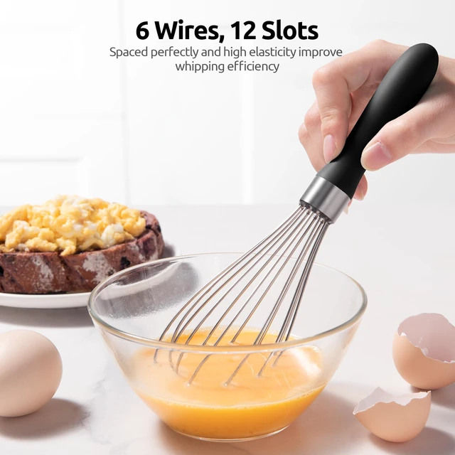 Alt view image 5 of 7 - Wire Whisk for Cooking, 18/10 Stainless Steel Balloon Wisk, S/Black | Kitchen Metal Whisk Rustproof, Manual Egg Beater with 6 Flex Wires, Hand Wisking Tool for Baking Mixing Stirring Blending